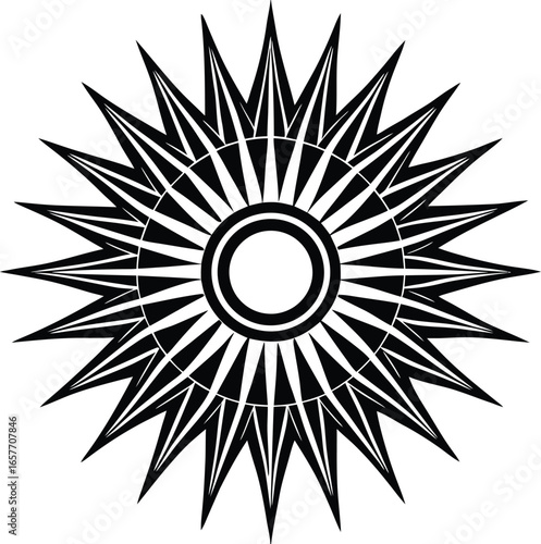 Stylized sun starburst radiating icon vector