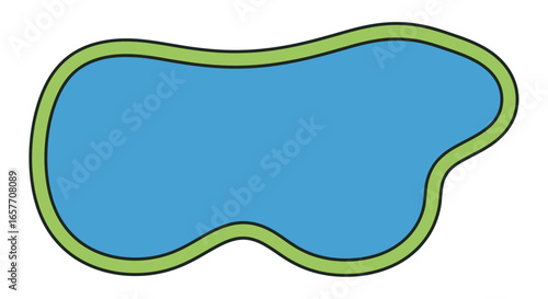 Serene waterscape illustration with winding shoreline and gentle turquoise surface offering tranquility and calmness perfect for design projects
