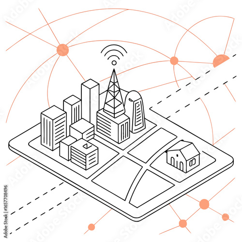 Futuristic city network communication grid smart city