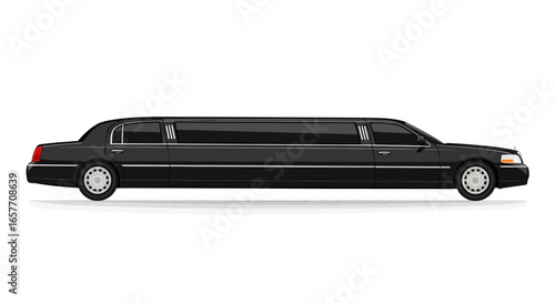 Sleek Black Limousine Isolated, Providing Sophistication and Luxury for Events, Showcasing Elegant Transportation, Vector Illustration, on a Pure