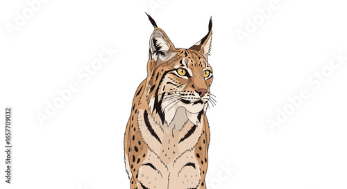 Artistic depiction of a lynx with keen eyes and prominent ears in a vector illustration against a plain backdrop portraying nature's quiet strength