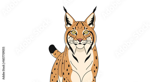 Detailed illustration of a lynx with distinctive features and sharp facial expressions on a white isolated background