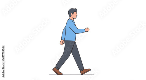 Conceptual drawing of a person walking demonstrating motion and activity representing health and a minimalist style, suitable for educational or