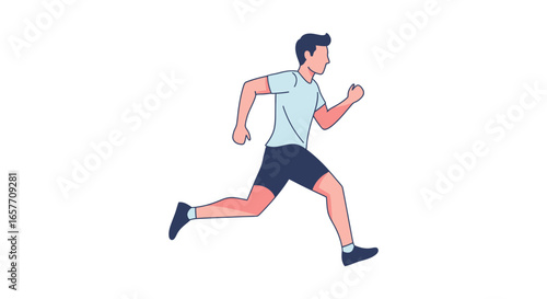 Illustrated depiction of a male figure in mid-run against a stark white background promoting fitness and activity showcasing energetic athleticism