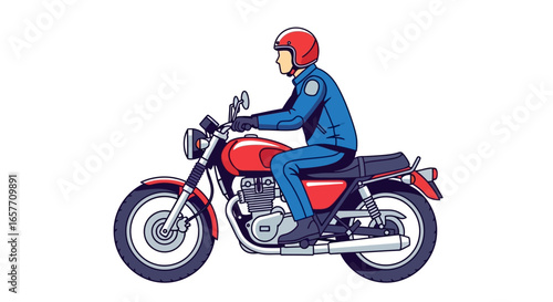 Retro motorcycle illustration featuring a rider in full gear, showcasing the spirit of freedom and adventure on the open road depicted with a