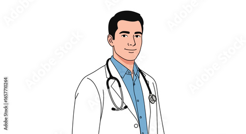 Friendly Physician Illustration: Depiction of a Compassionate Doctor with Stethoscope, Ready to Serve with Care and Expertise in Healthcare Services
