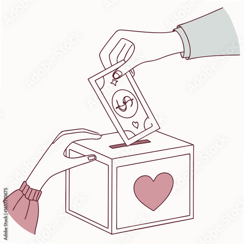 Hands donating money into charity box donation giving