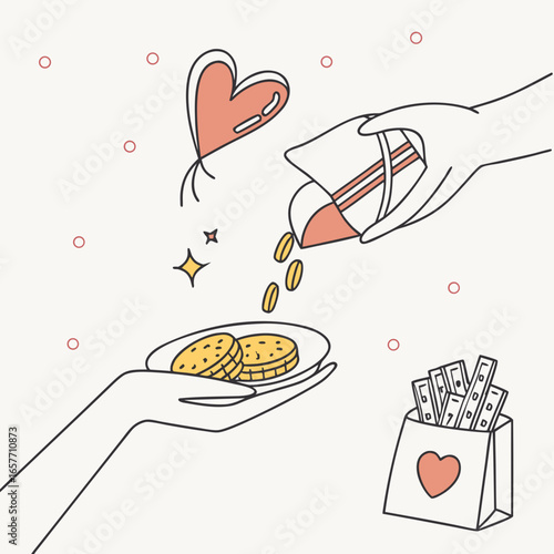 Hands giving coins and money charity donation