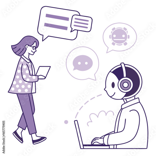 Human and A I bot communicating with speech bubbles