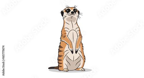 Animated meerkat standing alert isolated on a white background embodying vigilance in the animal kingdom