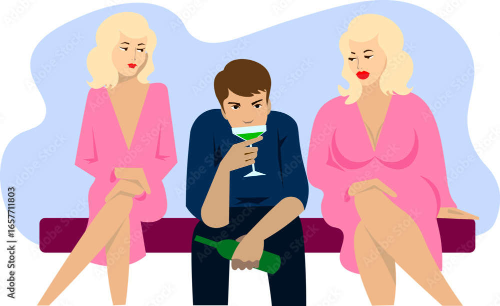 Fototapeta premium two girls and a guy at a party