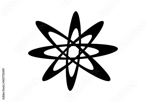 Modern abstract illustration of circular elliptical shapes that twist and overlap each other, forming a dynamic and symmetrical circular pattern.