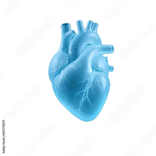 Translucent blue digital human heart. Symbolizing health, life, and science. Ideal for medical, education, healthcare visuals on a clean, isolated background.