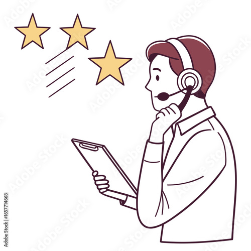 Man with headset and stars customer service communication