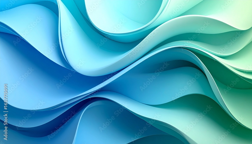 Fototapeta premium Abstract flowing waves with a gradient of blue, green, and white colors.