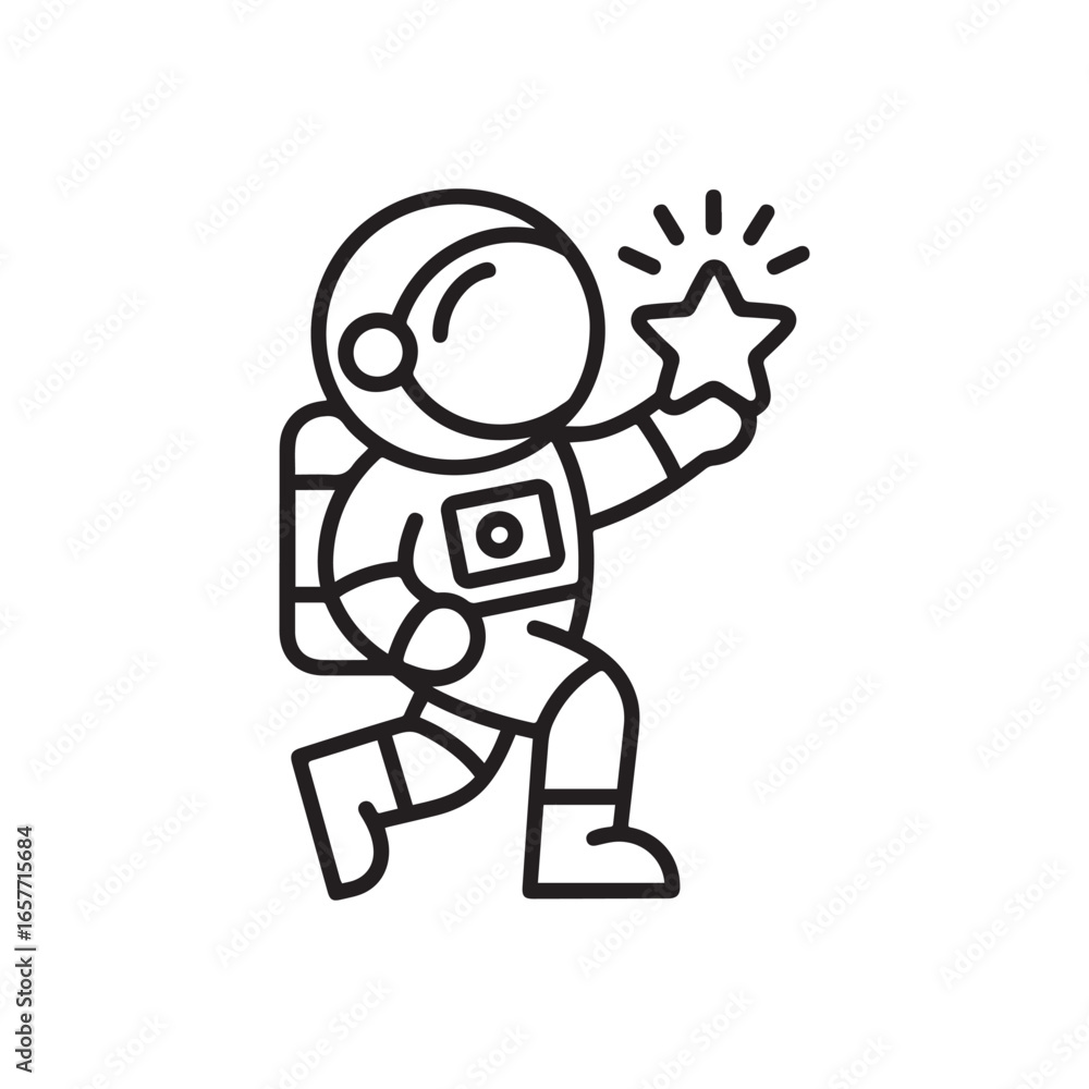 Fototapeta premium Minimalist Astronaut Line Art with Planet – Clean Space Vector