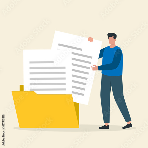 Man Organizing Documents in a Folder. 