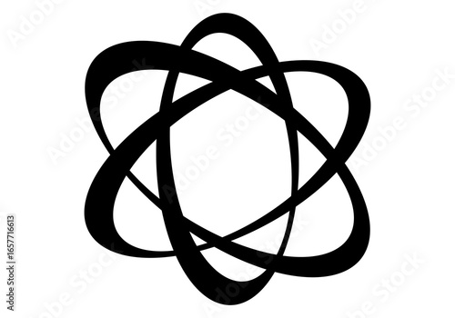 Modern abstract illustration of circular elliptical shapes that twist and overlap each other, forming a dynamic and symmetrical circular pattern.