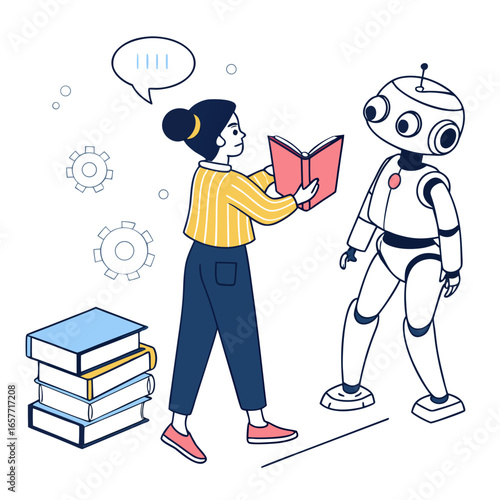 Person and robot learning together education book