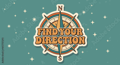 Retro Compass Design Find Your Direction Motivational Graphic