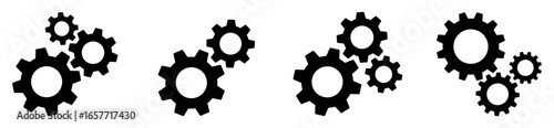 Collection of black gear icons isolated on white background. Perfect for engineering, mechanical and technology themes. Vector illustration. Flat design.