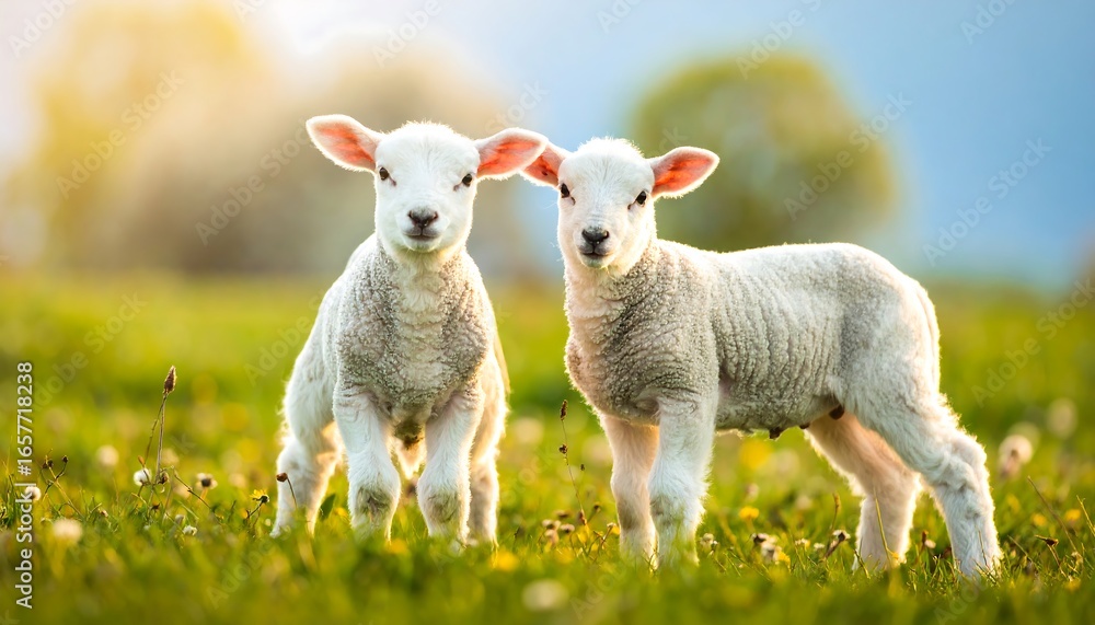Obraz premium Two lambs in a meadow