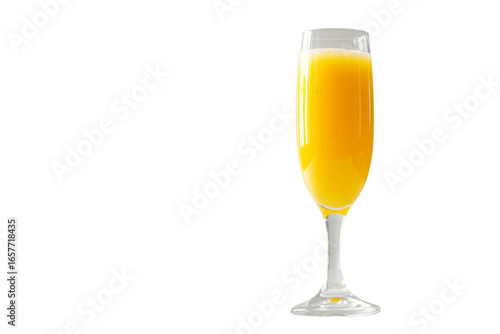 Sparkling mimosa drink served in elegant flute glass isolated on transparent background