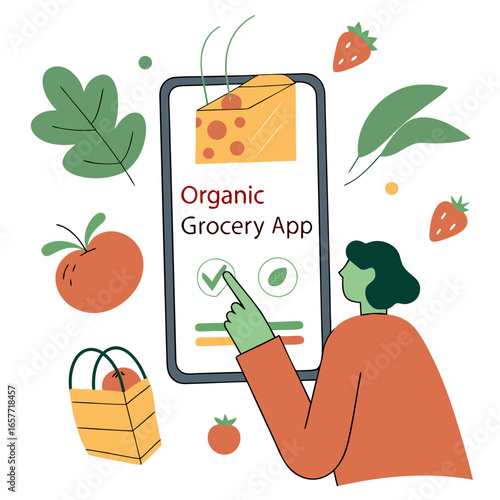 Person ordering organic groceries on mobile app organic grocery app