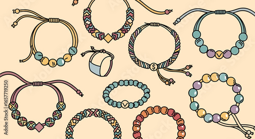 Collection of Colorful and Diverse Beaded Bracelets
