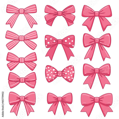 The first bow is a striped pink bow with two loops and a knot at the center, showcasing a neat design.