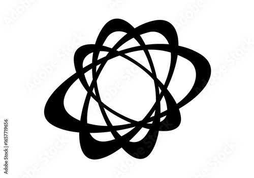 Modern abstract illustration of circular elliptical shapes that twist and overlap each other, forming a dynamic and symmetrical circular pattern.