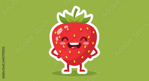 Joyful Strawberry Character with Cartoonish Features