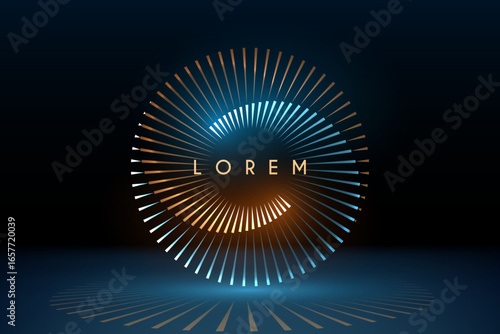 Gold and blue light lines template on black background