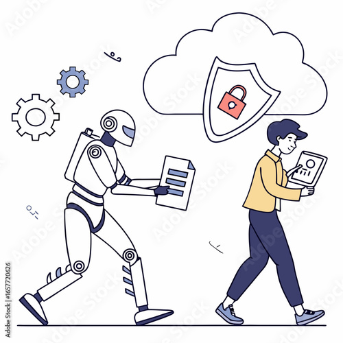 Robot assisting person with cloud security data