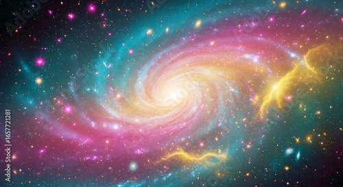 Dreamlike Cosmic Swirl Galaxy with Vibrant Color and Sparkling Starfield