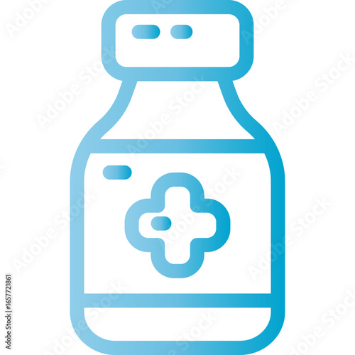 Pharmaceutical bottle icon with medical cross, healthcare concept
