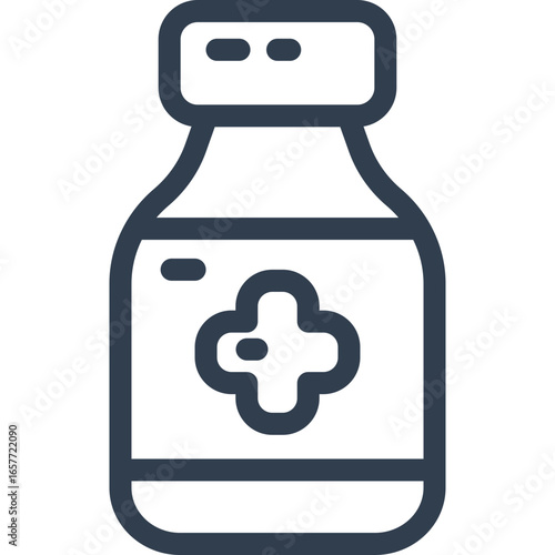 Medicine bottle icon with cross symbol for health care needs