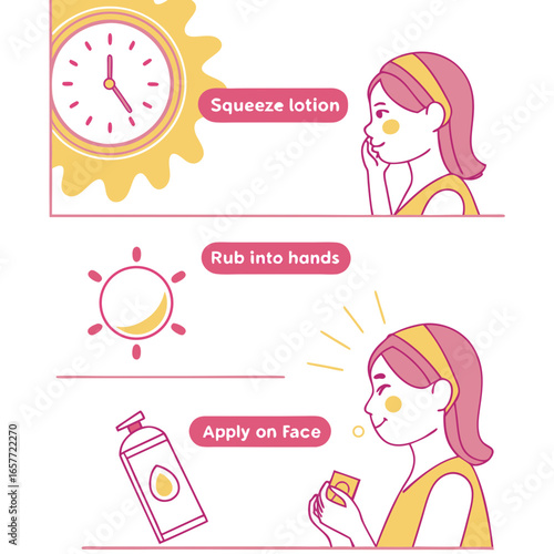 Skincare routine steps woman applying lotion application