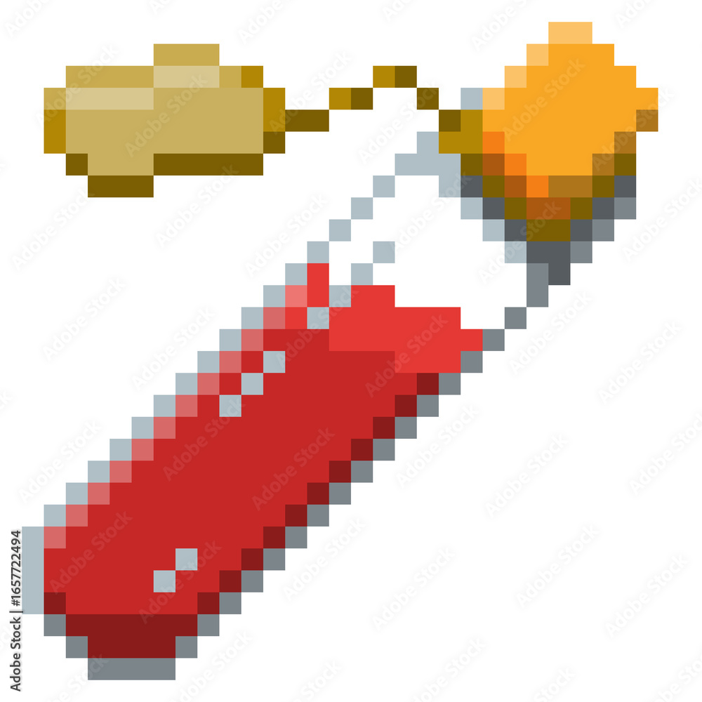 Naklejka premium Game ready 32 bit Small Potion Bottle with label pixel art