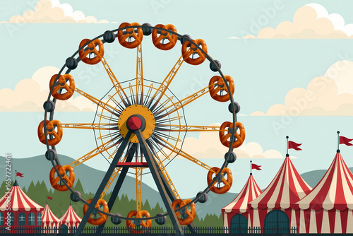 Festive ferris wheel at oktoberfest illustrated scene amusement park whimsical autumn vibes