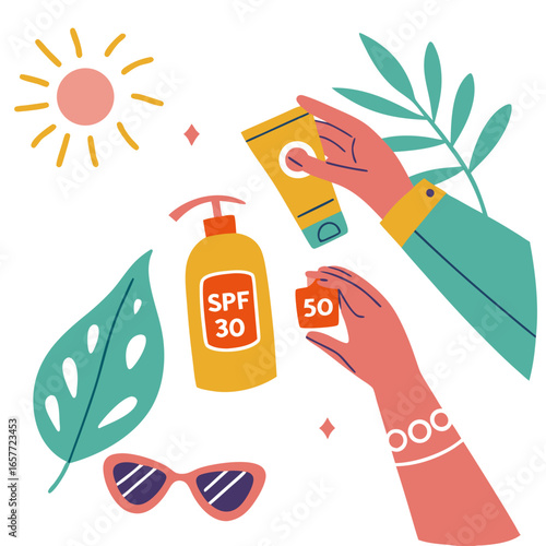 Sun protection items with tropical leaves sunscreen