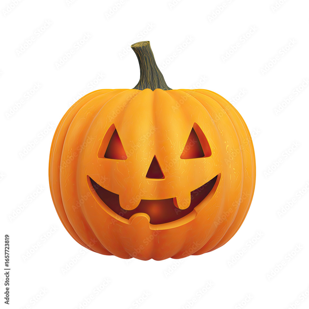 Fototapeta premium A carved orange jack o lantern with a stem on transparent background