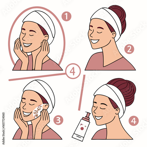 Woman applying skincare products facial cleansing routine
