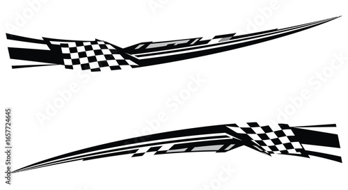 Black and white checkered flag racing stripes car decal stickers silhouette