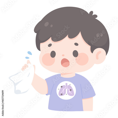 Illustration of Sick Boy Coughing