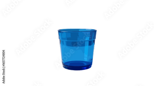 Empty blue transparent plastic cup isolated on transparent background