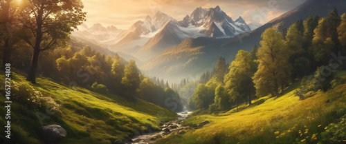 Sun Drenched River Through Golden Valley