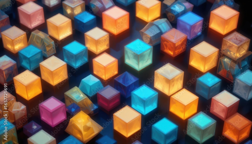 Obraz premium Glowing Isometric Cubes on Dark Background 