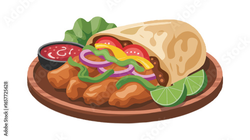chicken fajita food on wooden plate isolated on transparent background