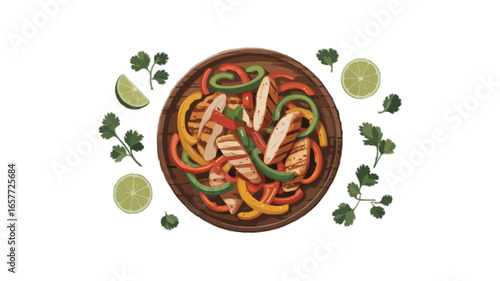 chicken fajita food on wooden plate isolated on transparent background
